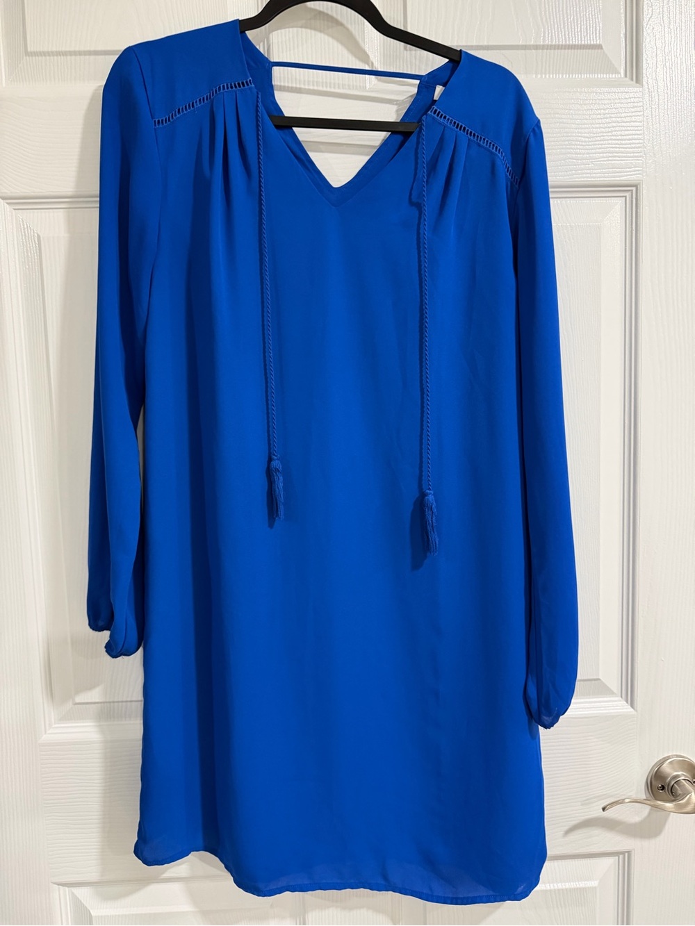 C Royal Blue Long Sleeve V-Neck Shift Dress